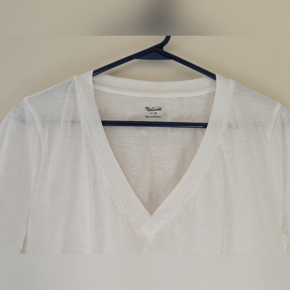 Madewell Women's Whisper Cotton V-Neck Tee White NEW MB722 Casual Layering Top - Picture 4 of 8